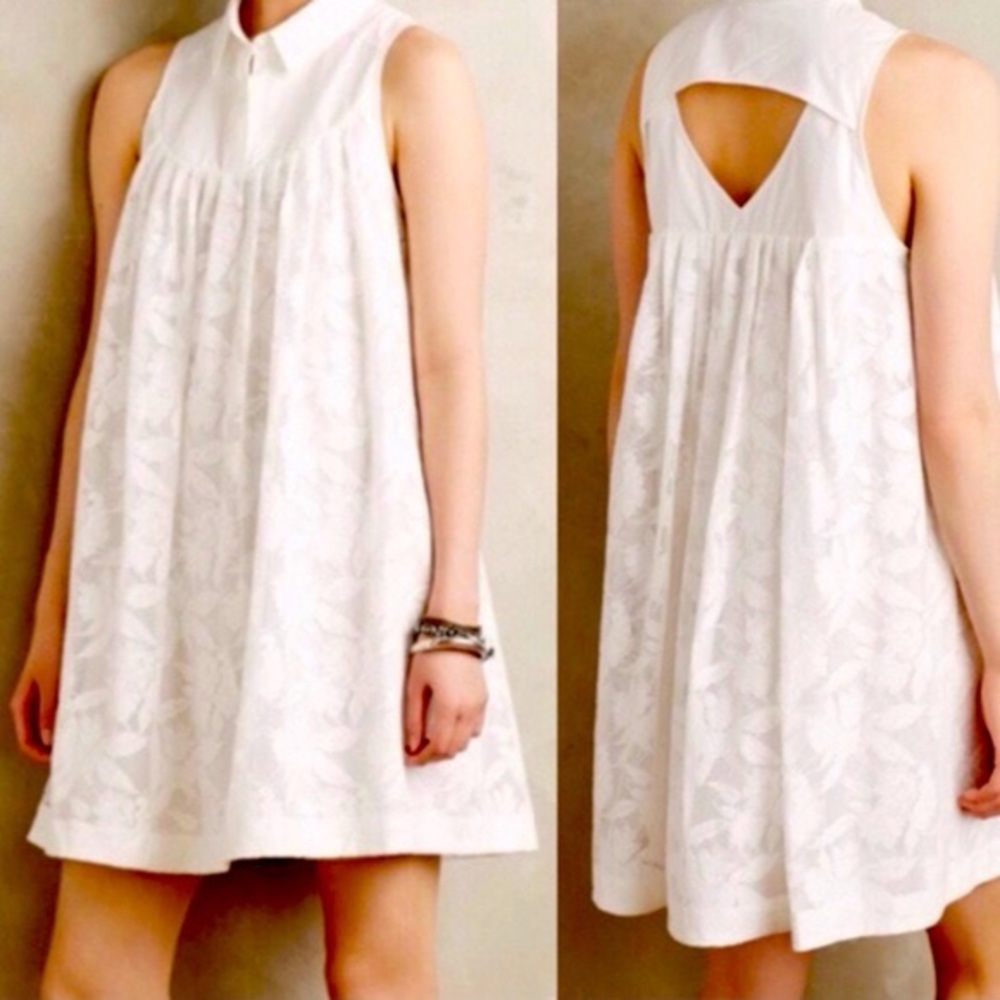 Anthropologie HD in Paris Ivory Lace Poplin Swing Trapeze Dress NWT Size Small